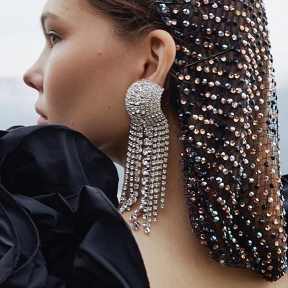 Alessandra Rich crystals cascade long earrings